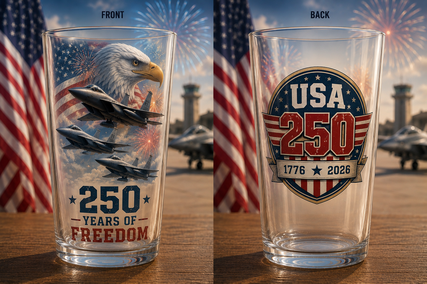 F-15 Eagle Freedom Flight USA 250 16oz Pint Glass Beer Glass 250 Years Of Freedom
