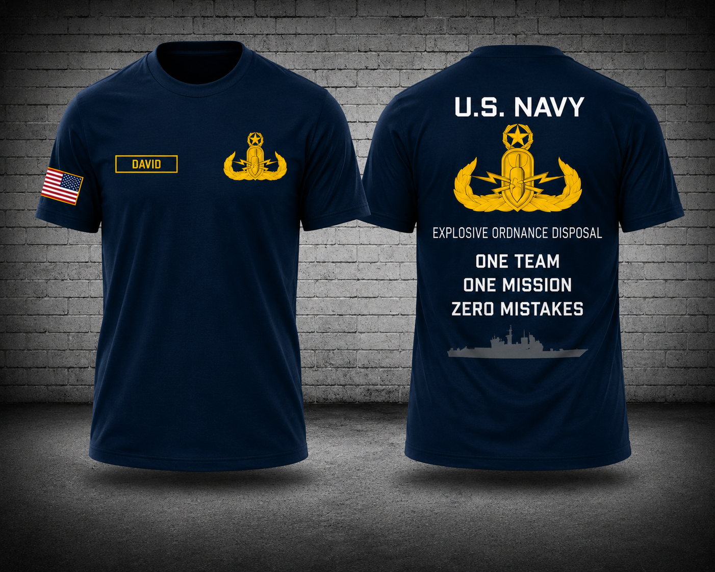 Custom Name U.S. Navy EOD One Team One Mission Zero Mistakes 3D T-Shirt