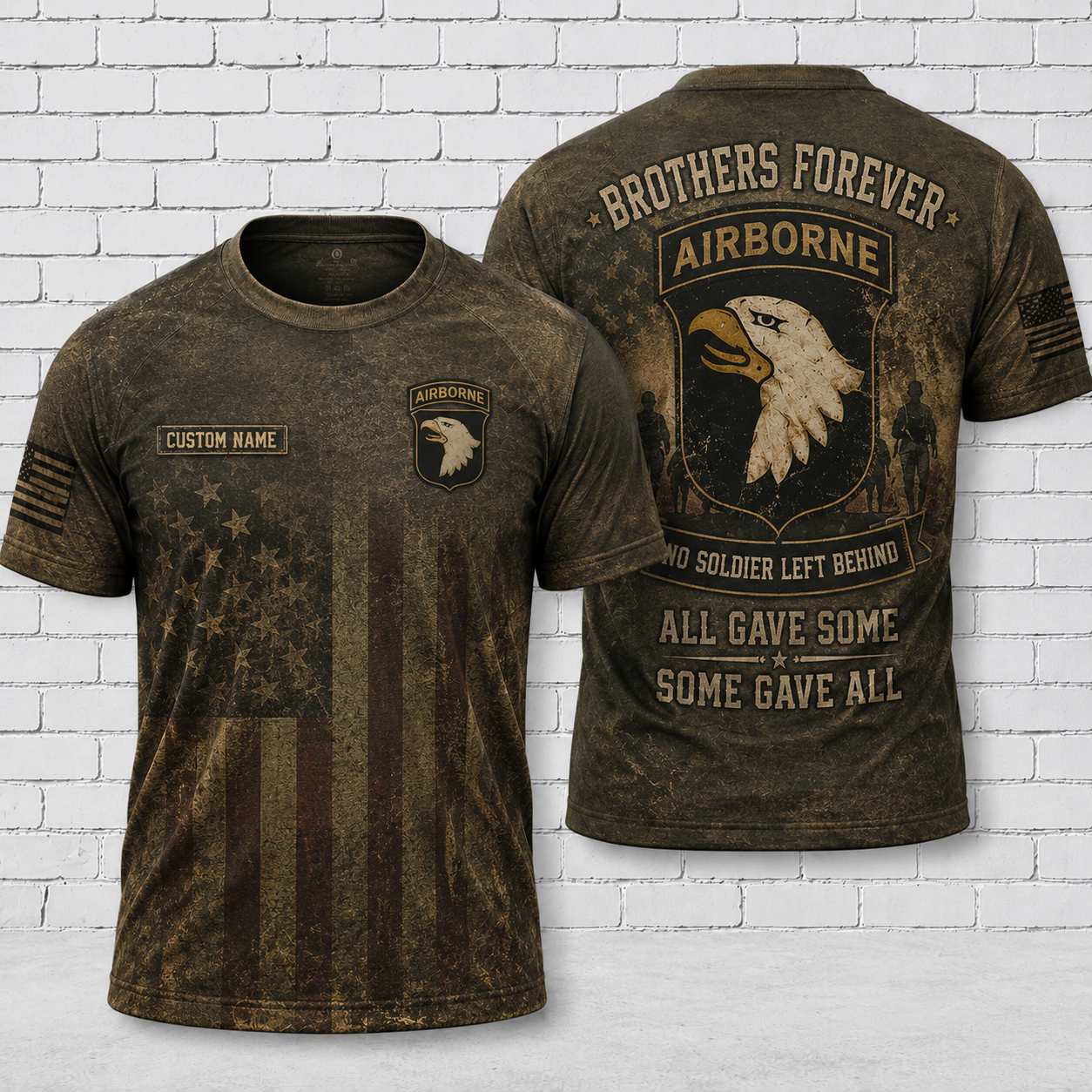101st Airborne Brotherhood Memorial 3D T-Shirt No Soldier Left Behind Tee