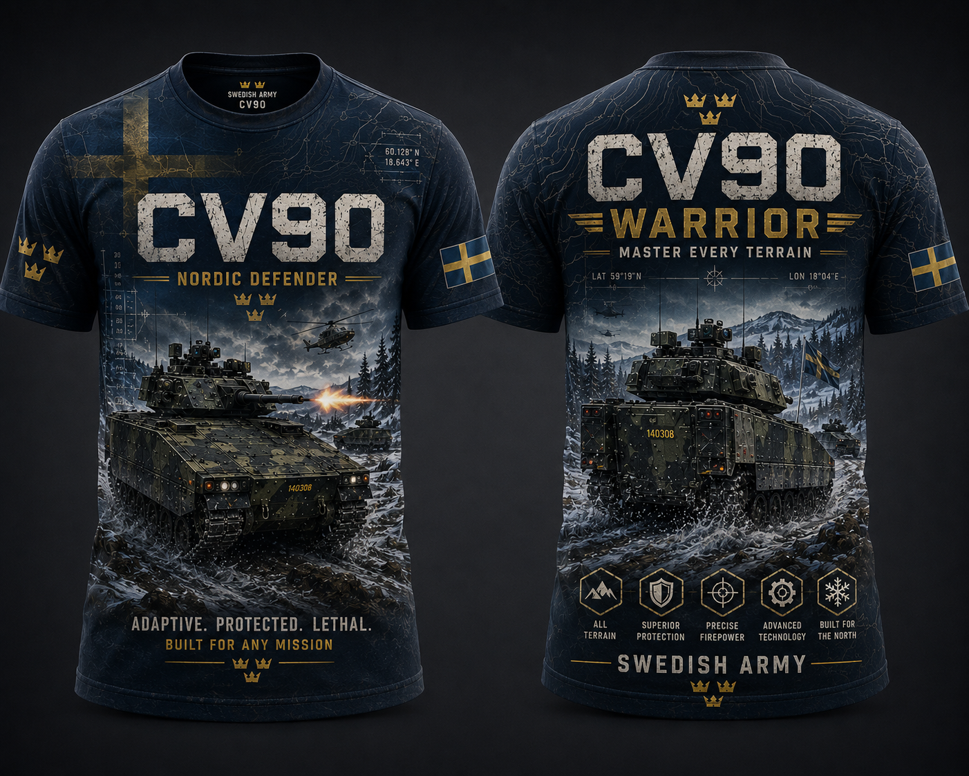 Swedish Army CV90 Nordic Defender Military 3D T-Shirt