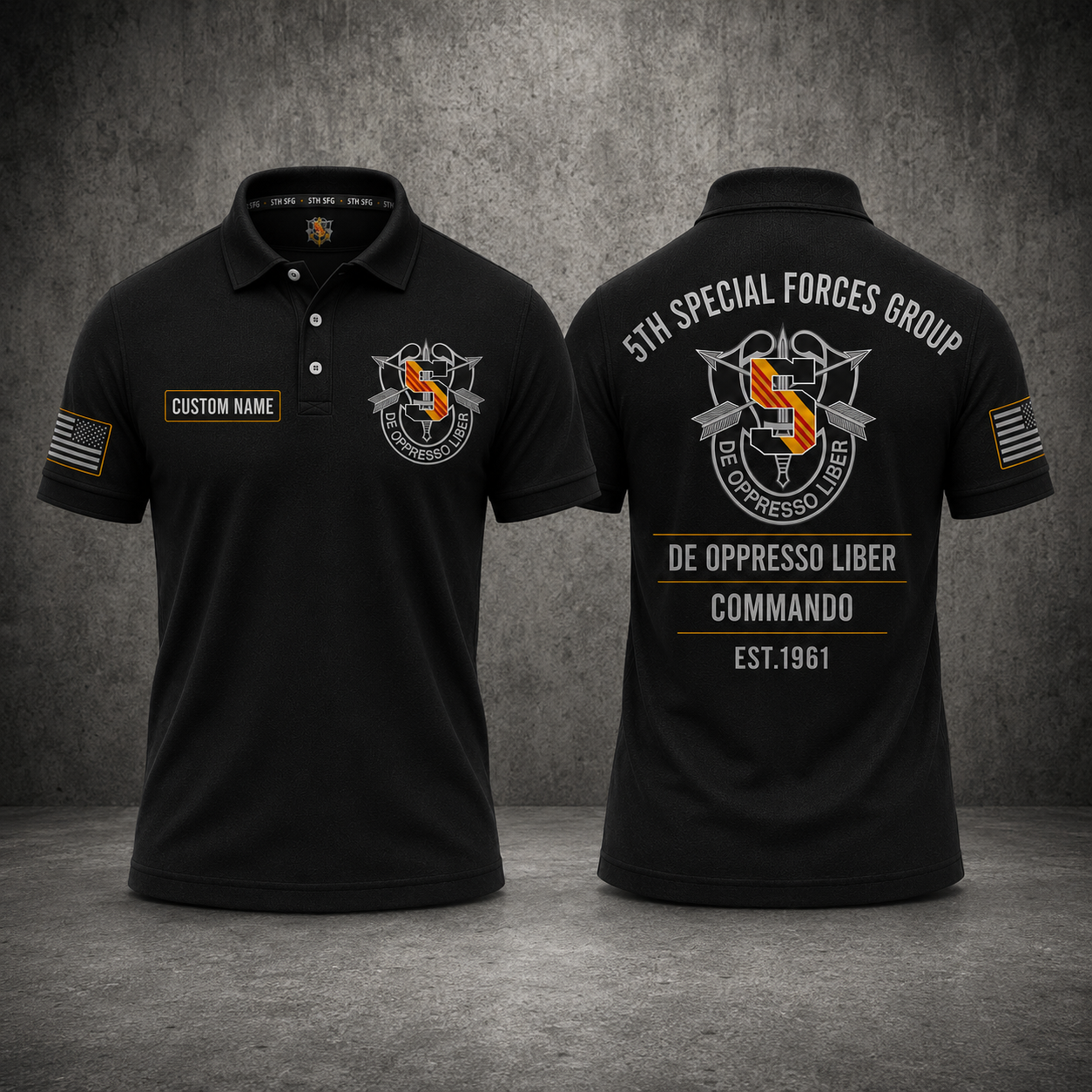 Custom Name 5th Special Forces Group Commando Polo Shirt - Est. 1961