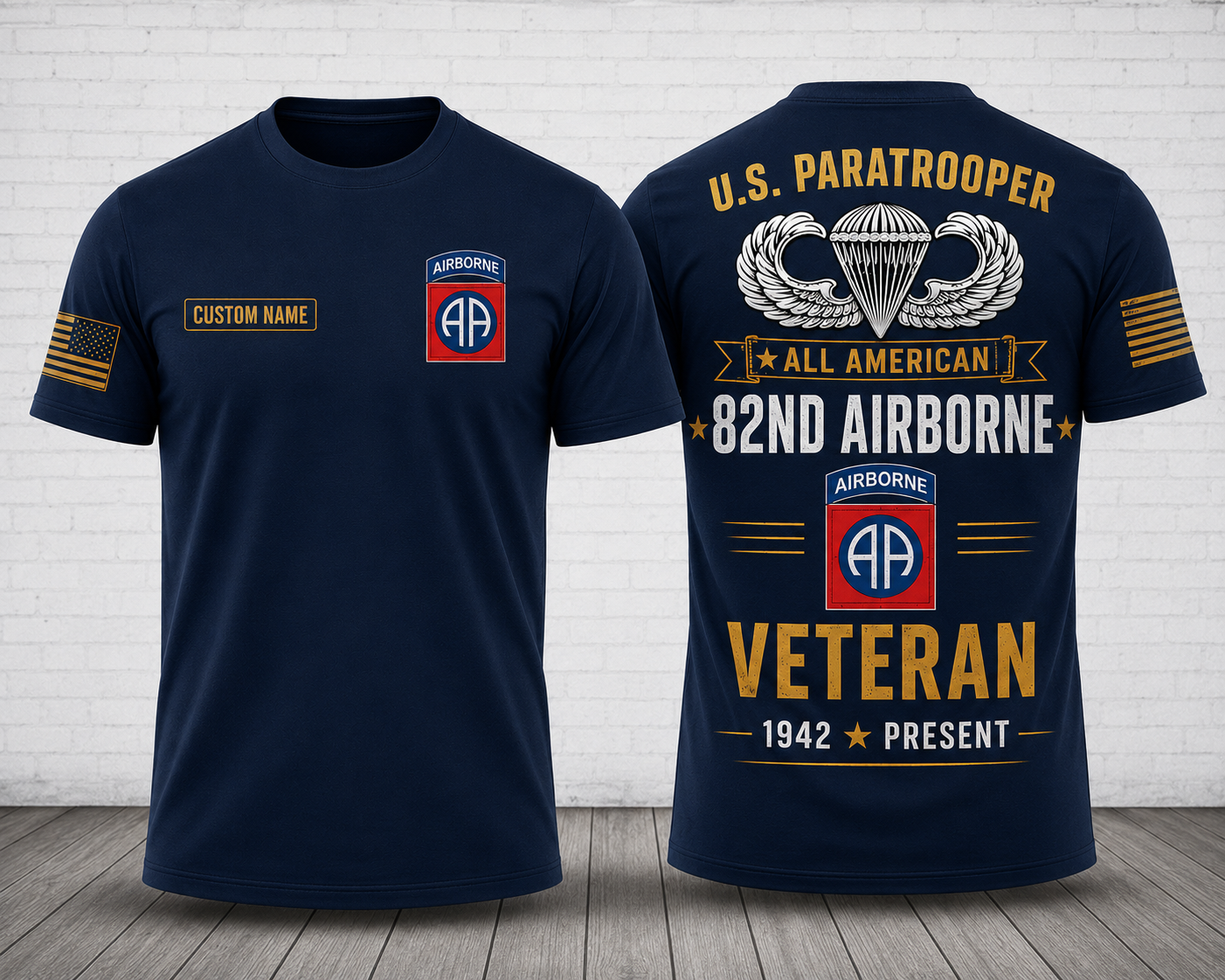 Custom Name All American 82nd Airborne Veteran U.S. Paratrooper 3D T-Shirt