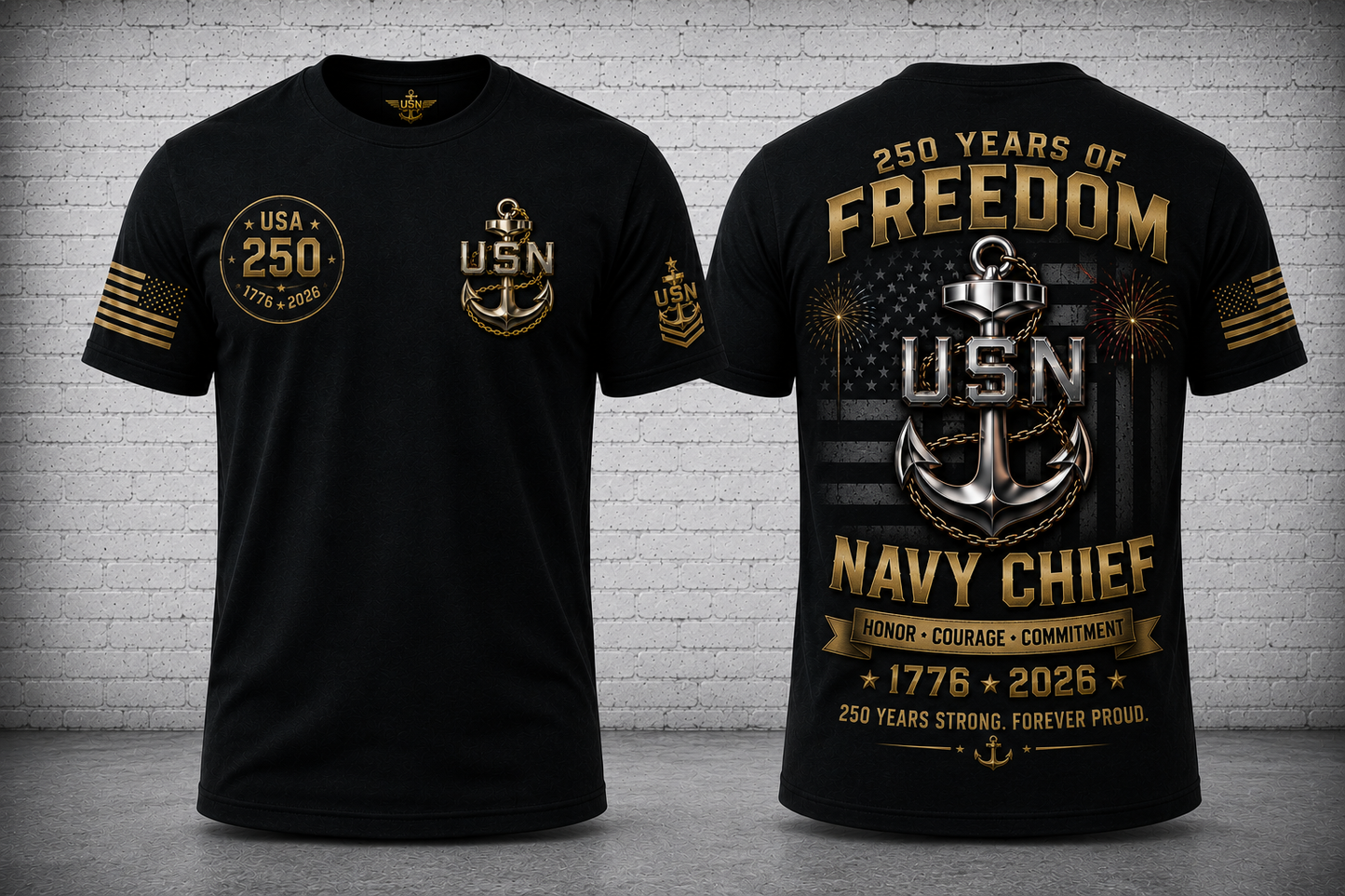 US Navy Chief 250 Years Of Freedom 3D T-Shirt - America 250 Veteran Gift