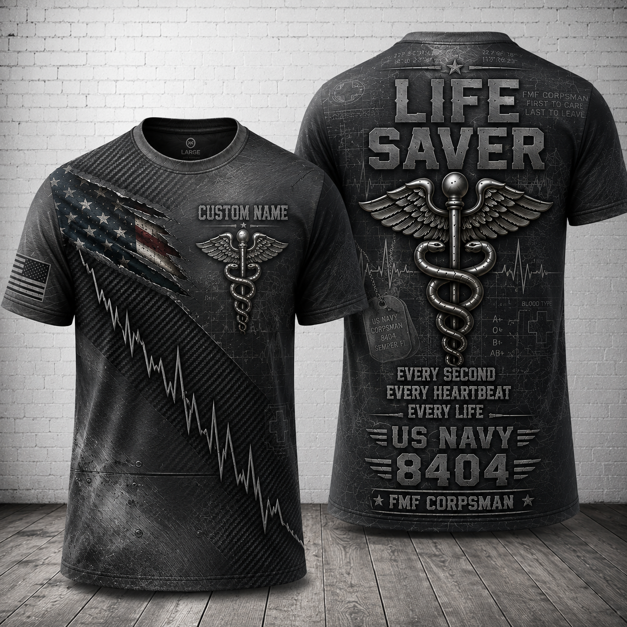 Custom Name US Navy FMF Corpsman 8404 Life Saver 3D T-Shirt