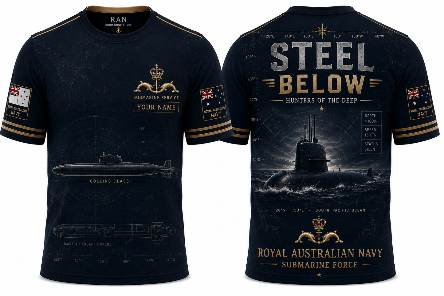 Royal Australian Navy Collins Class Steel Below 3D T-Shirt