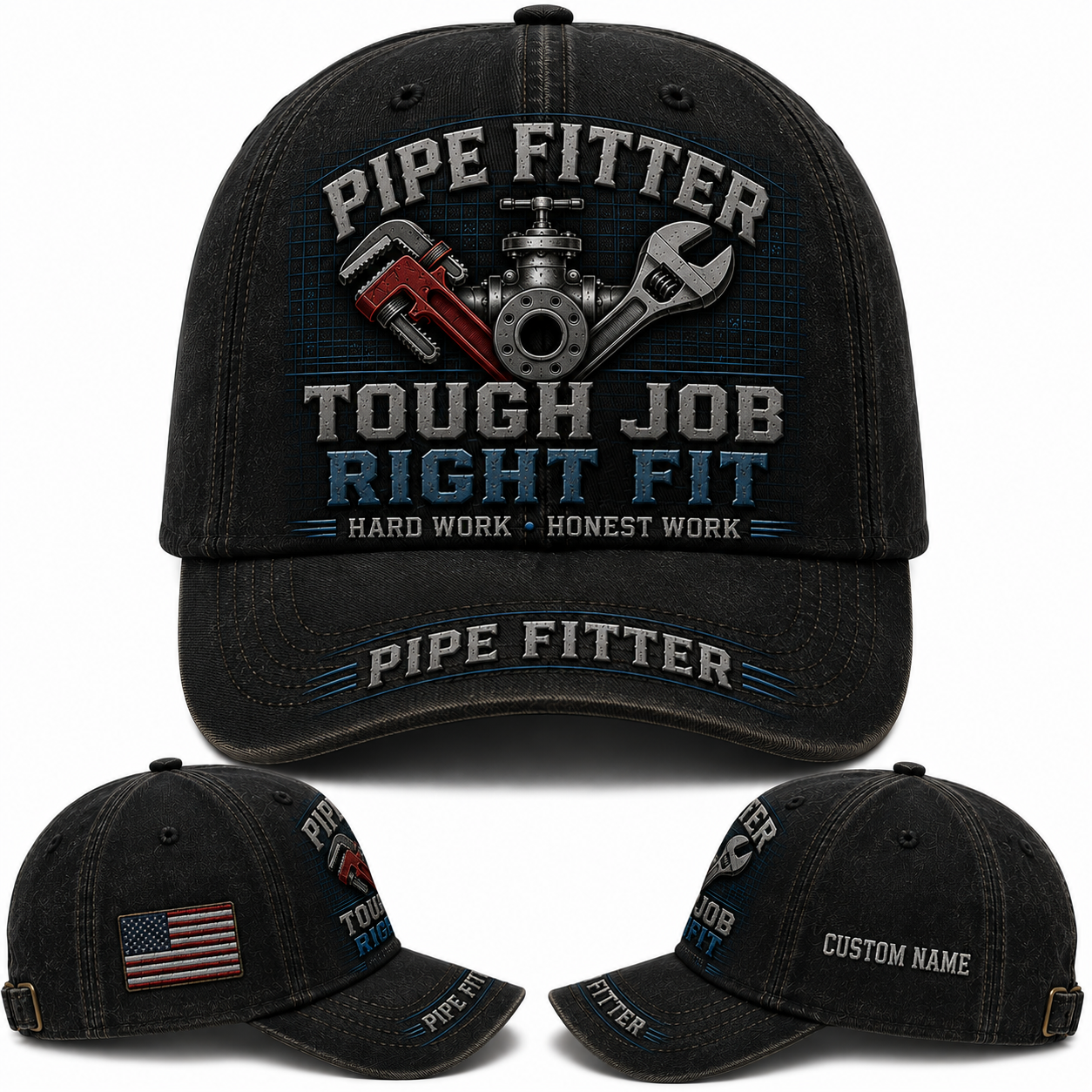 Custom Name Pipe Fitter Tough Job Right Fit Baseball Cap