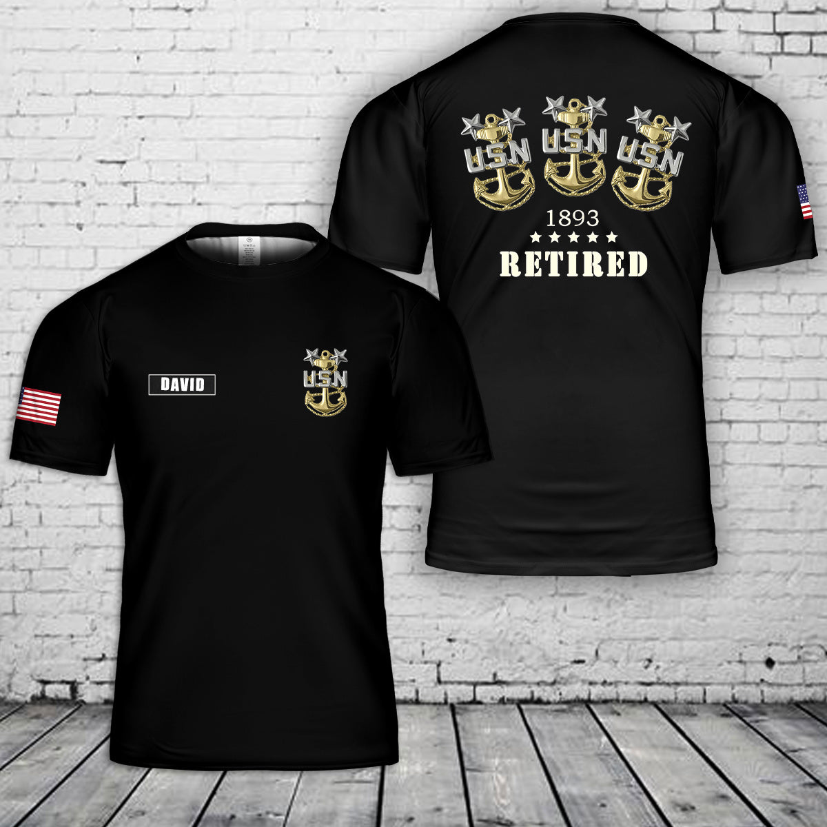 Custom name US Navy Master Chief Retired 1893 3D T-Shirt