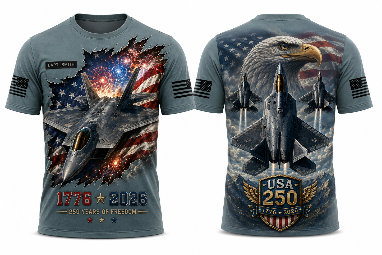 F-22 Raptor USA 250 Years Of Freedom 1776-2026 Patriotic 3D T-Shirt