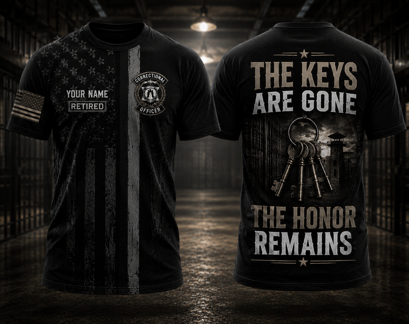 Custom Name Correctional Officer Retired 3D T-Shirt - The Keys Are Gone, The Honor Remains