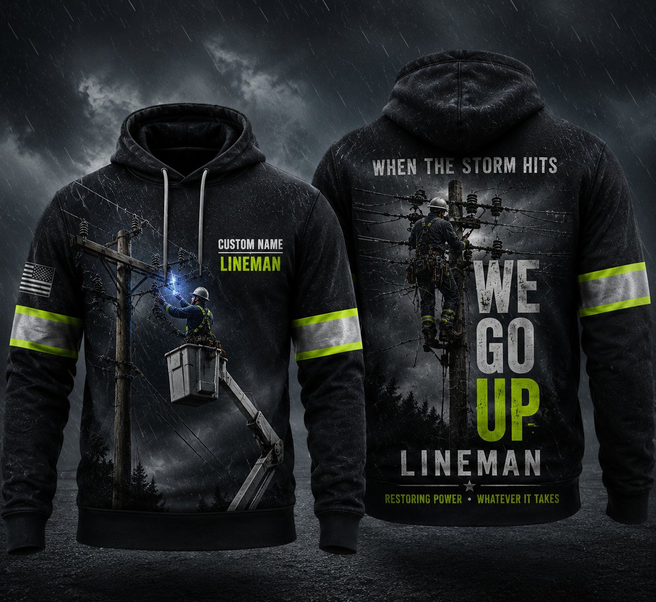 Custom Name Lineman When The Storm Hits We Go Up 3D Hoodie