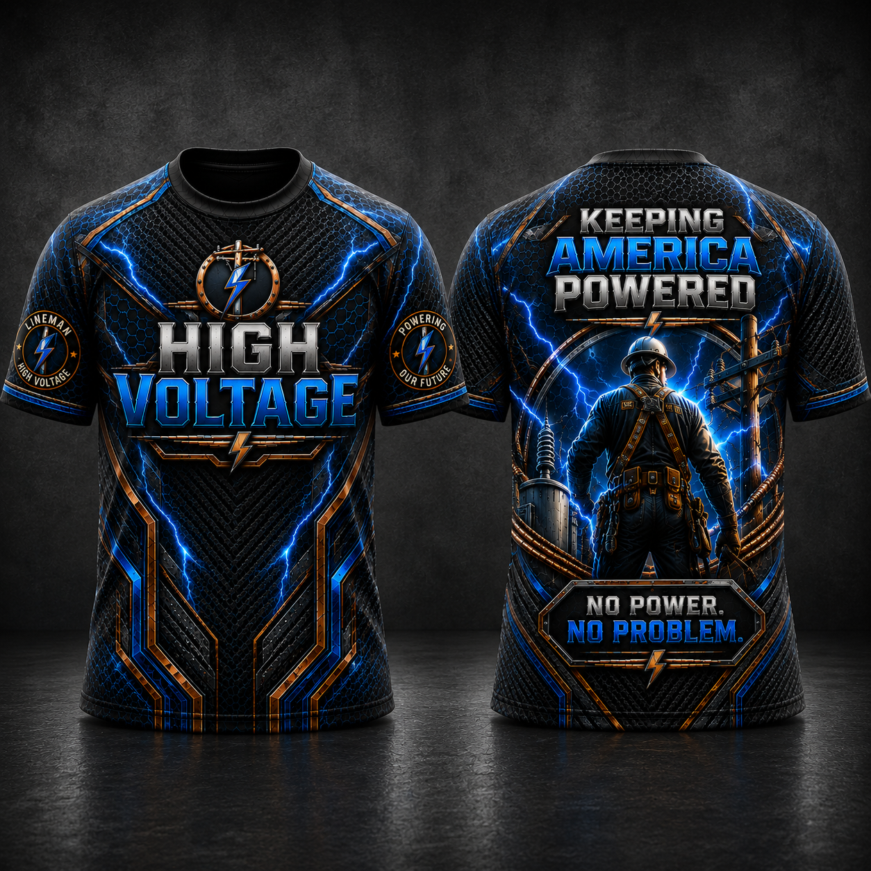 High Voltage Electric Lineman 3D T-Shirt | Keeping America Powered