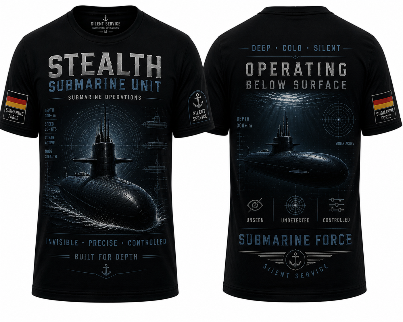 Germany Submarine Stealth Unit T-Shirt Invisible Precise Naval Operations Modern Military Style