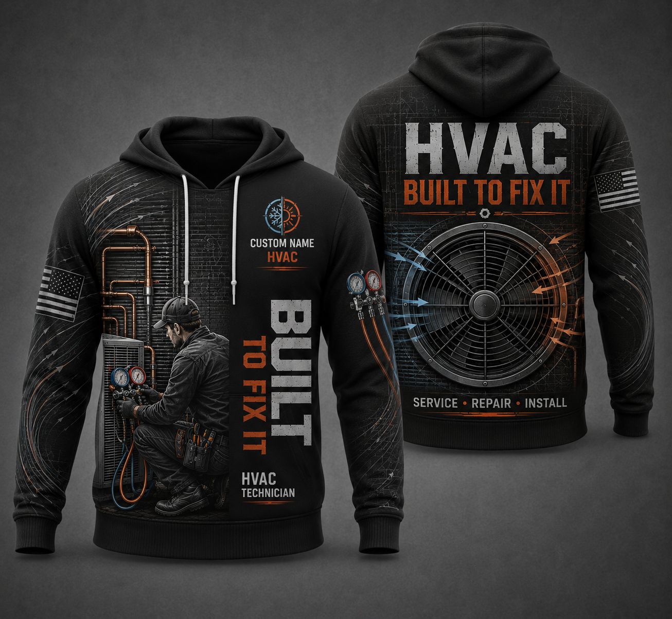 Custom Name HVAC Technician Built To Fix It 3D Hoodie