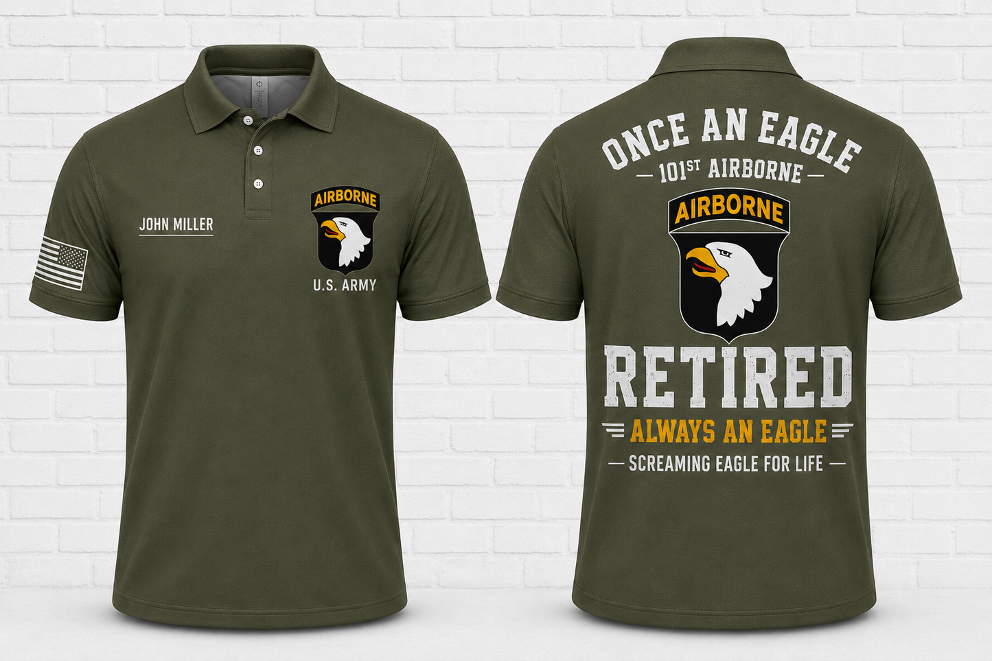 Custom 101st Airborne Once An Eagle Retired Veteran Polo Shirt