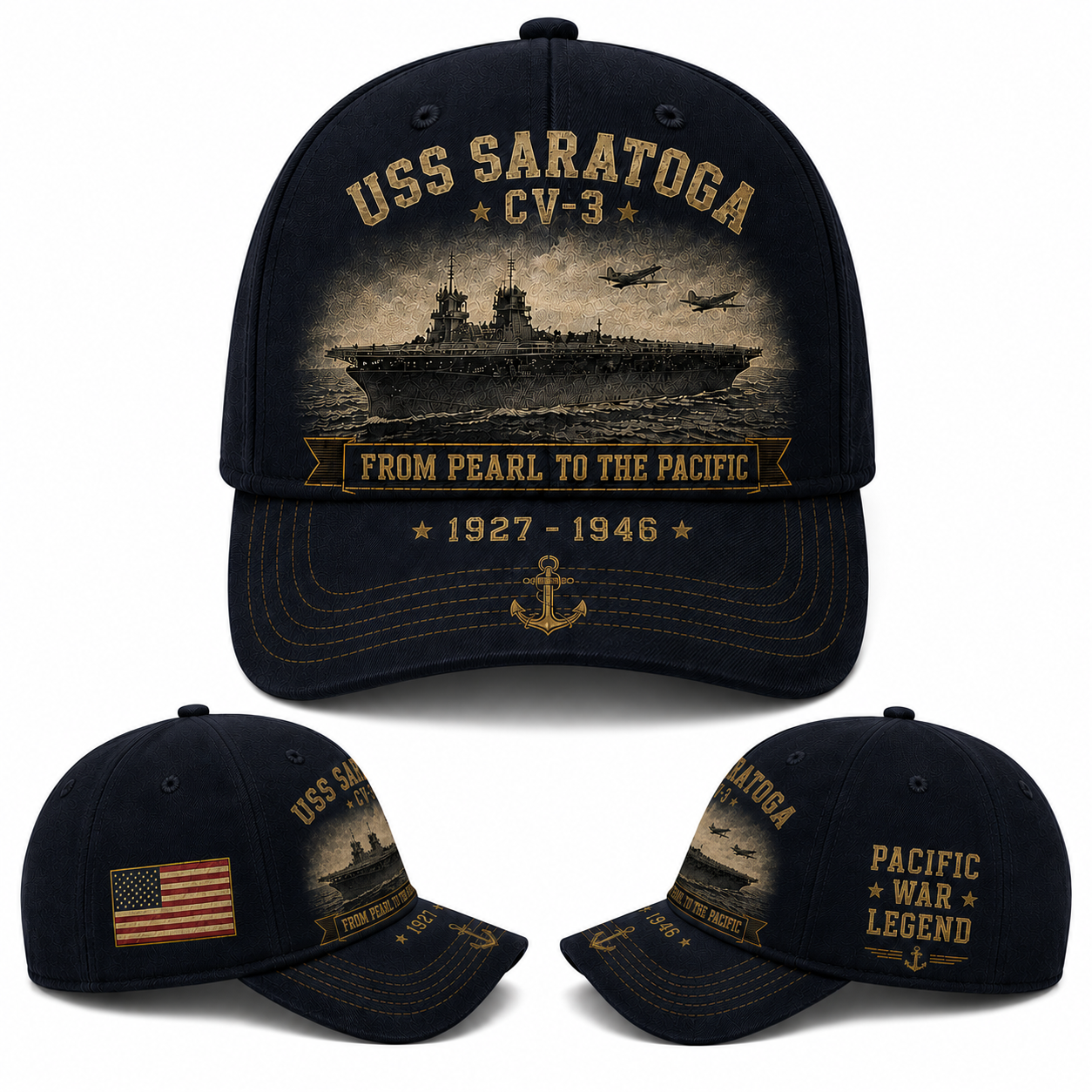 gears of war cap USS Saratoga CV-3 Baseball Cap From Pearl To The Pacific WWII Navy Hat –  Merch Gears