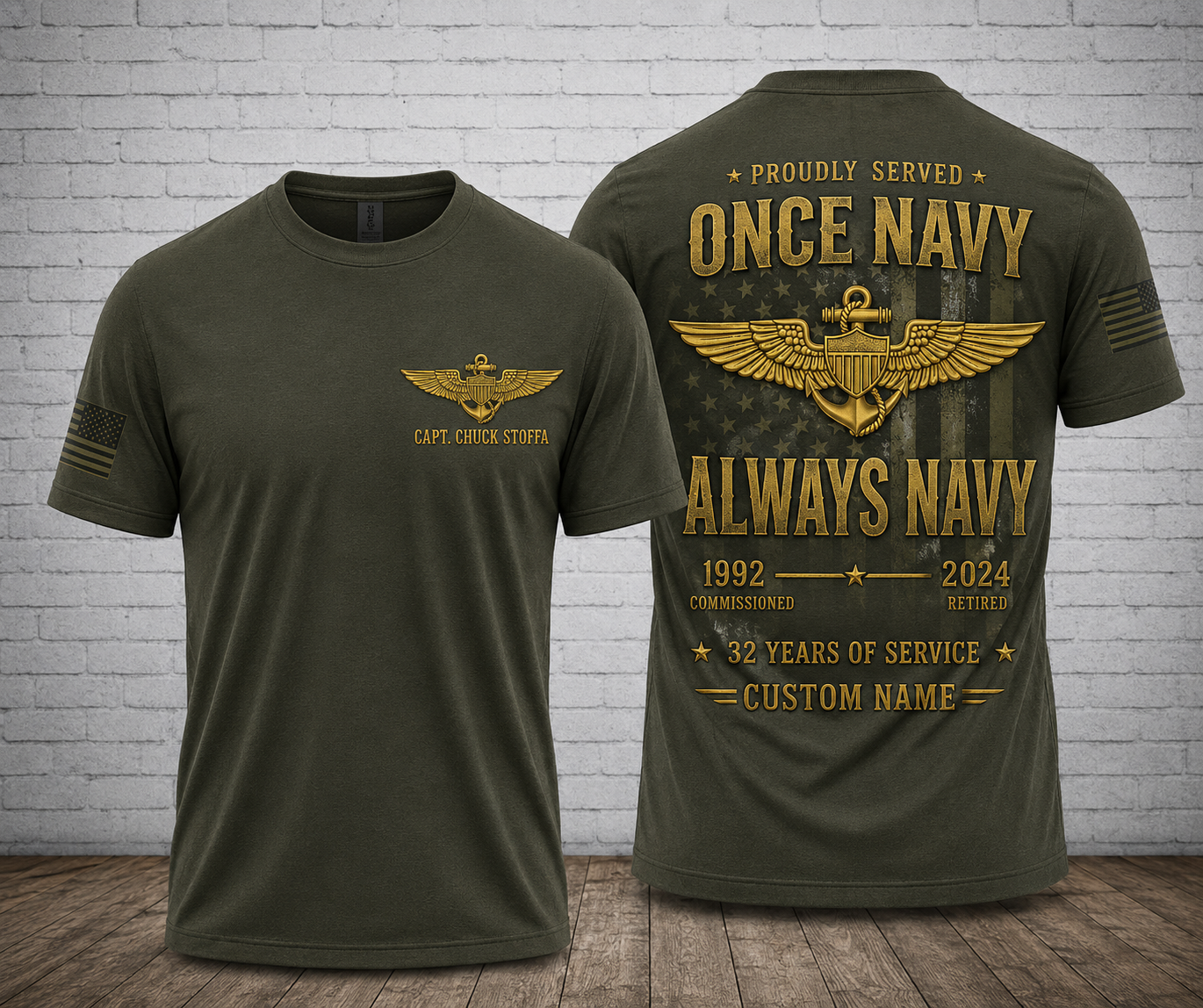 Custom Name US Navy Once Navy Always Navy Retired Veteran 3D T-Shirt