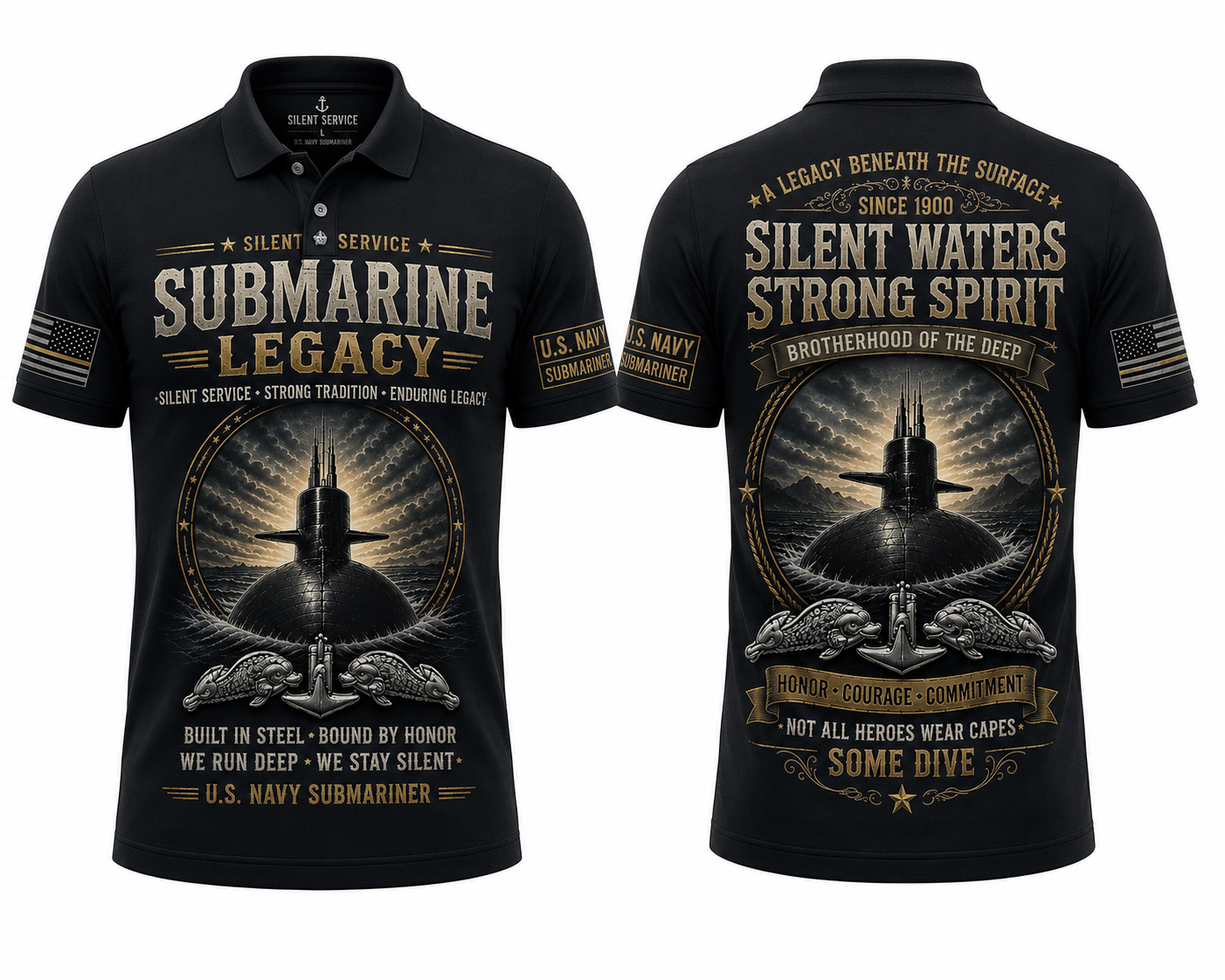 US Navy Submarine Legacy Polo Shirt - Military Veteran Submariner Apparel