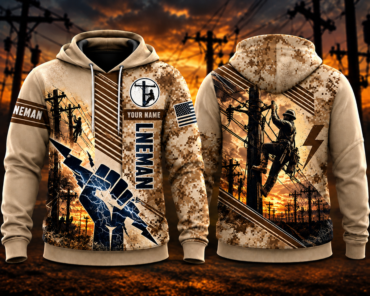 Lineman 3D Hoodie - American Flag Desert Camo Limited Edition