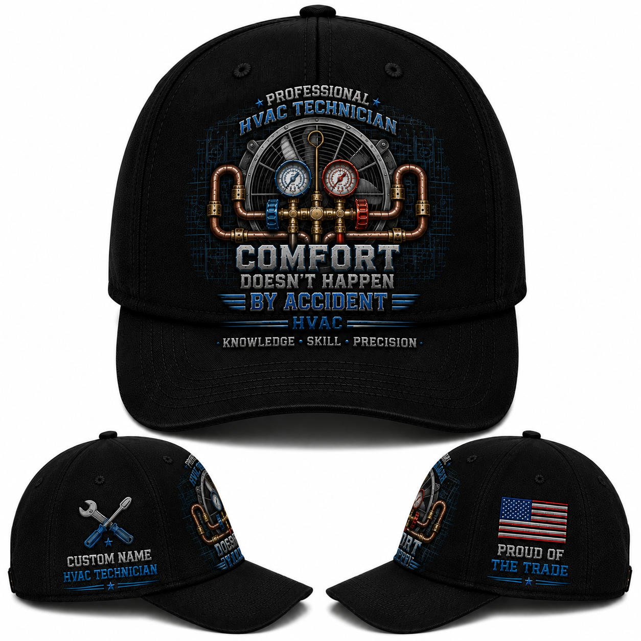 Custom Name HVAC Technician Comfort Doesn't Happen By Accident Baseball Cap