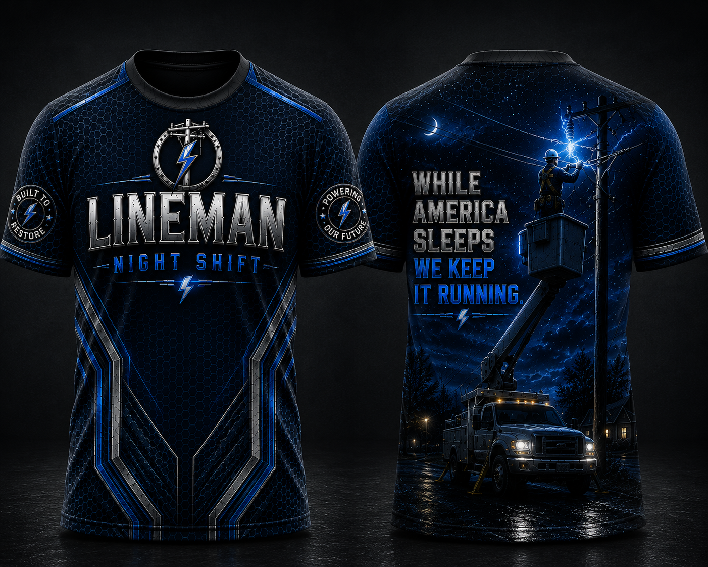 Electric Lineman Night Shift 3D T-Shirt | While America Sleeps