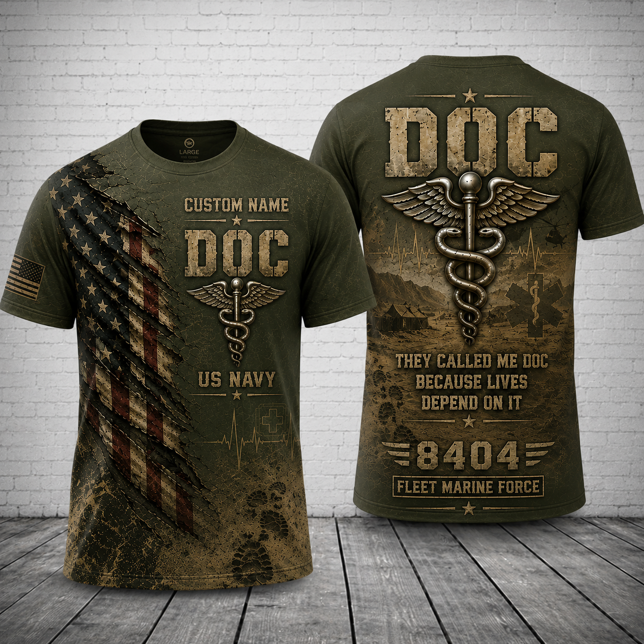 Custom Name US Navy DOC 8404 Fleet Marine Force 3D T-Shirt