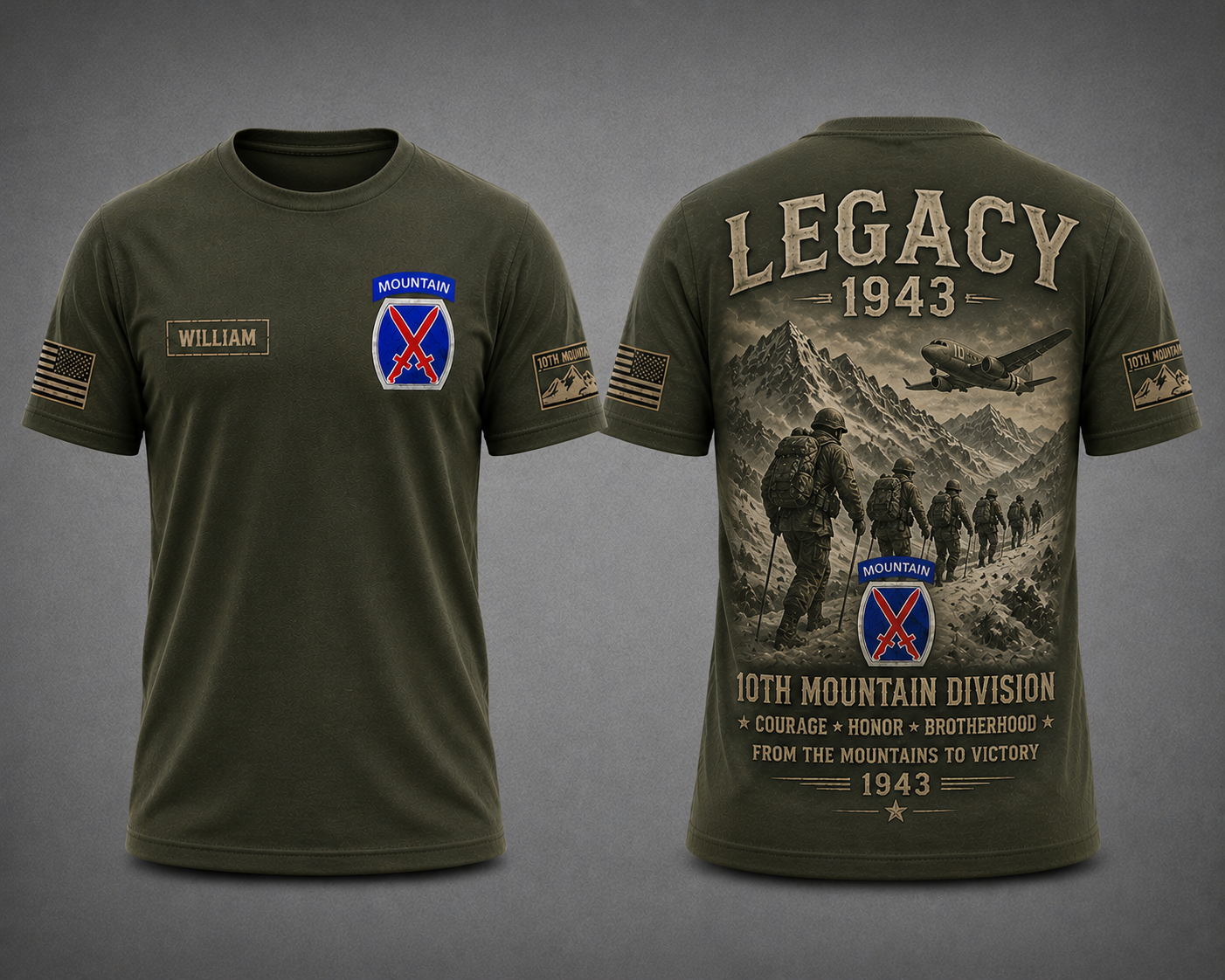 Legacy 1943 Mountain Division Shirt Army Veteran Custom Name Tee
