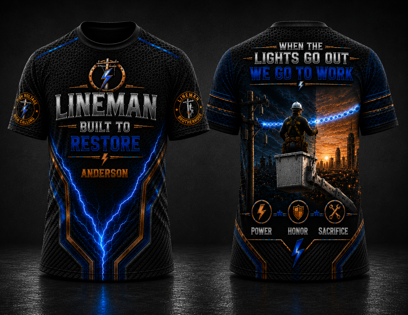 Custom Electric Lineman Built to Restore 3D T-Shirt | Personalized Utility Worker Gift