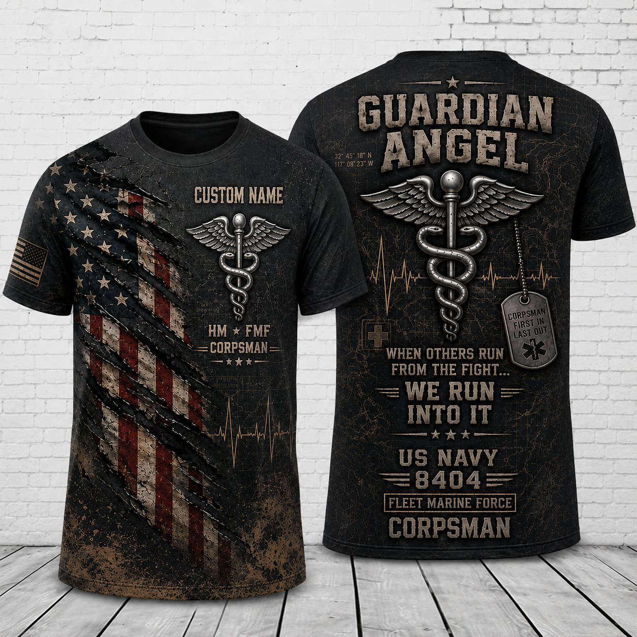 Custom Name US Navy Guardian Angel HM FMF Corpsman 8404 3D T-Shirt