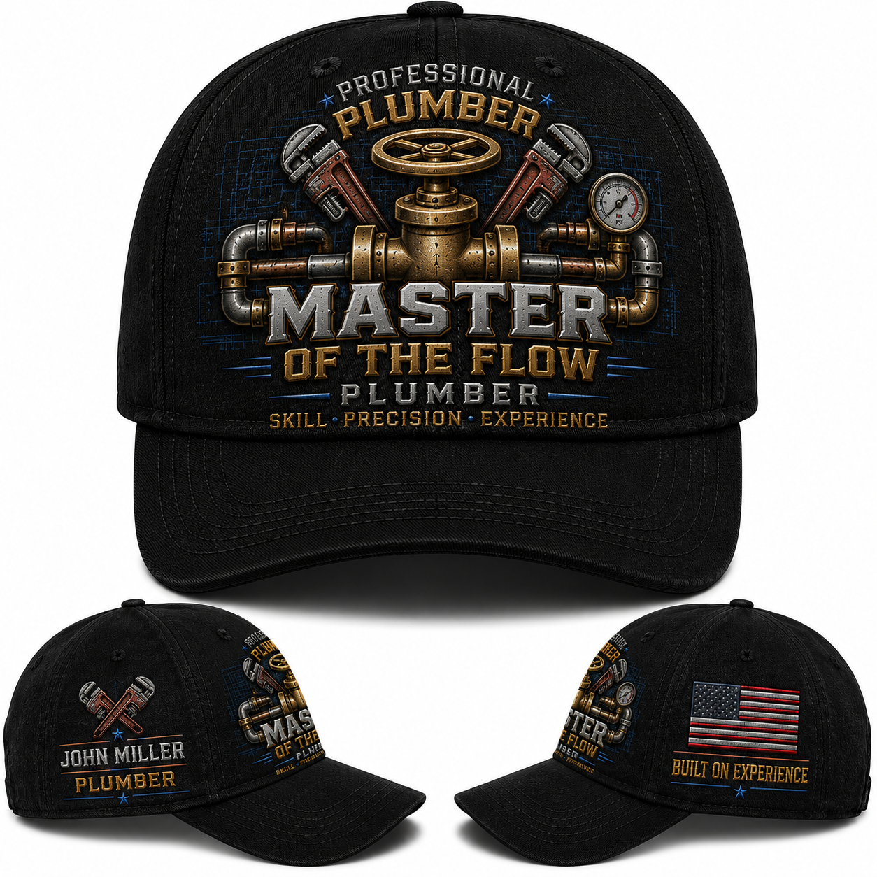 Custom Name Professional Plumber Master Of The Flow Baseball Cap