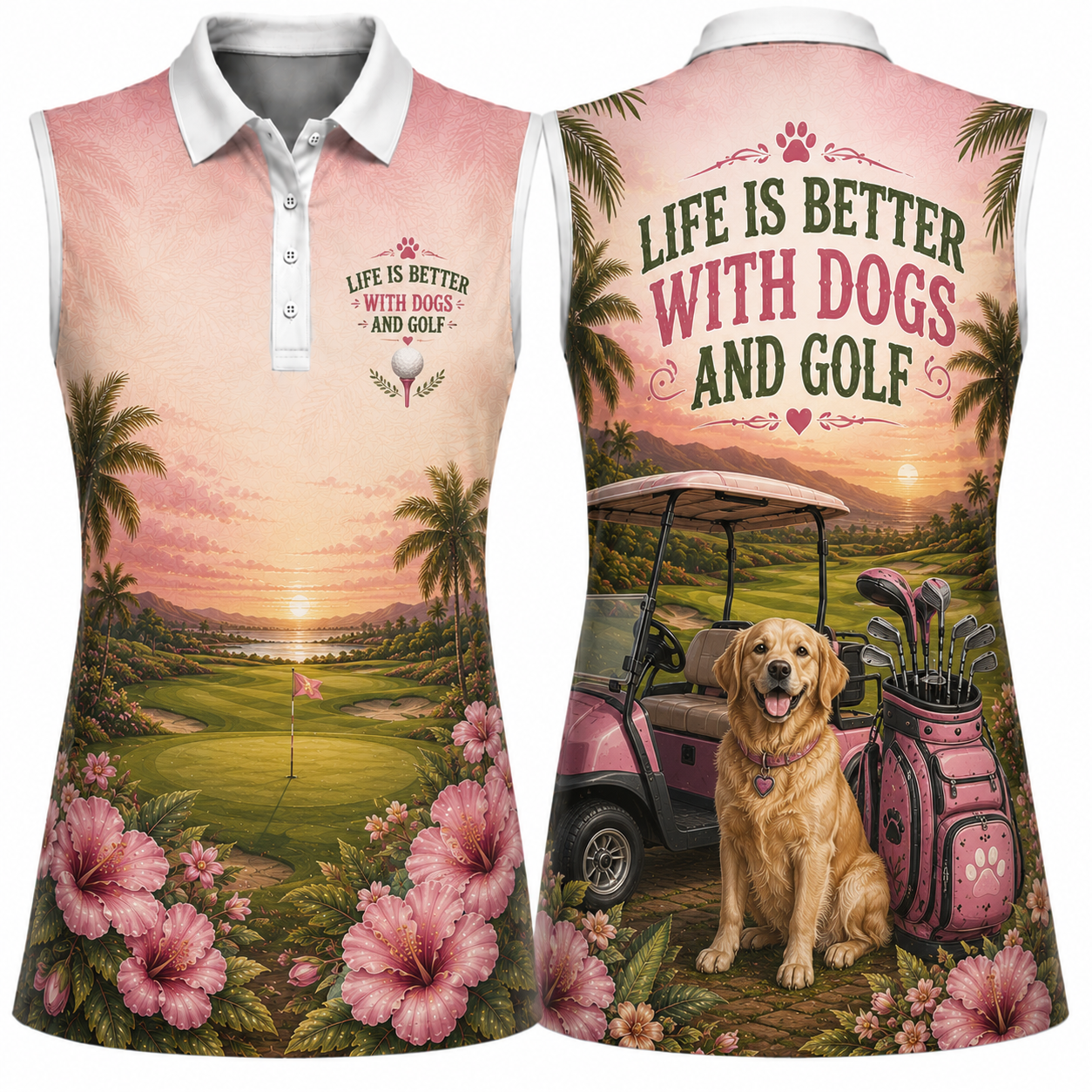 Life Is Better With Dogs And Golf Women's Sleeveless Athleisure Polo Shirt