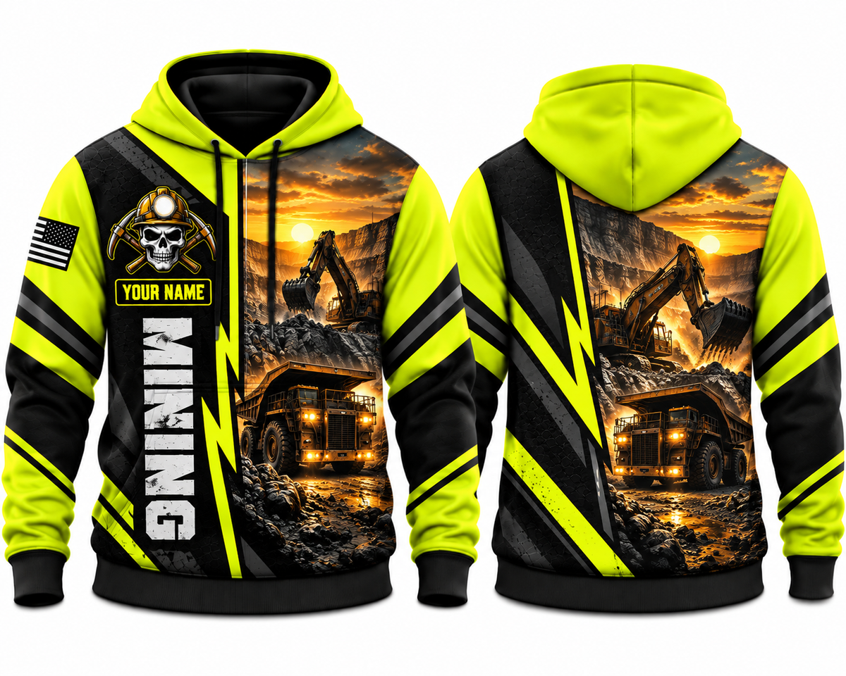 Personalized Mining 3D Hoodie - Heavy Equipment Sunset Edition