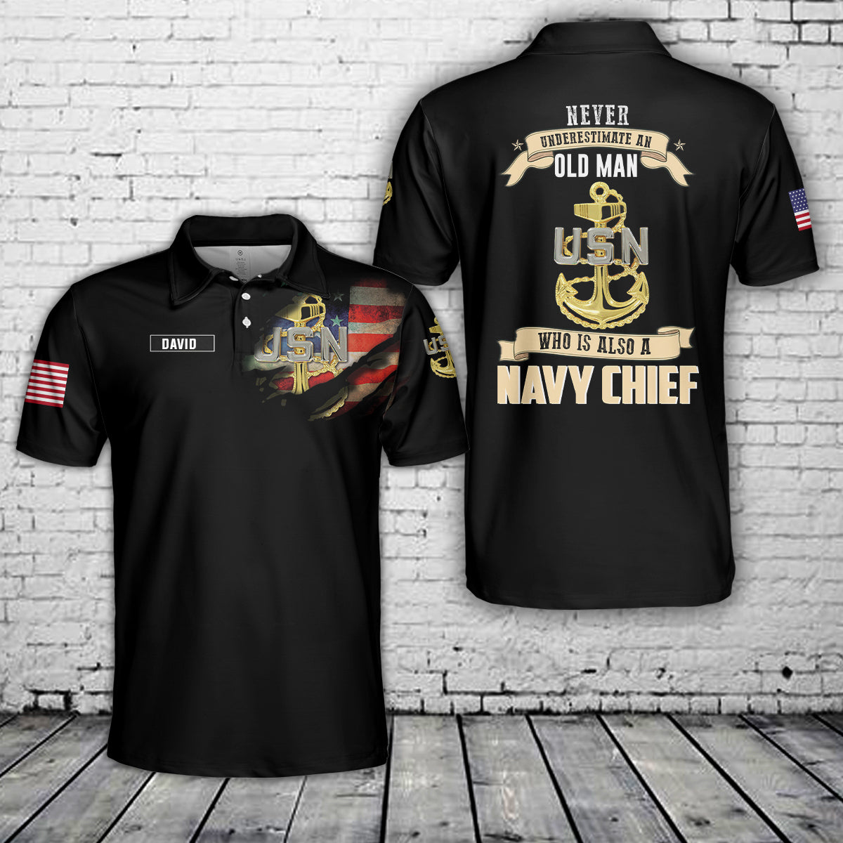 Custom US Navy Chief Never Underestimate An Old Man Polo Shirt