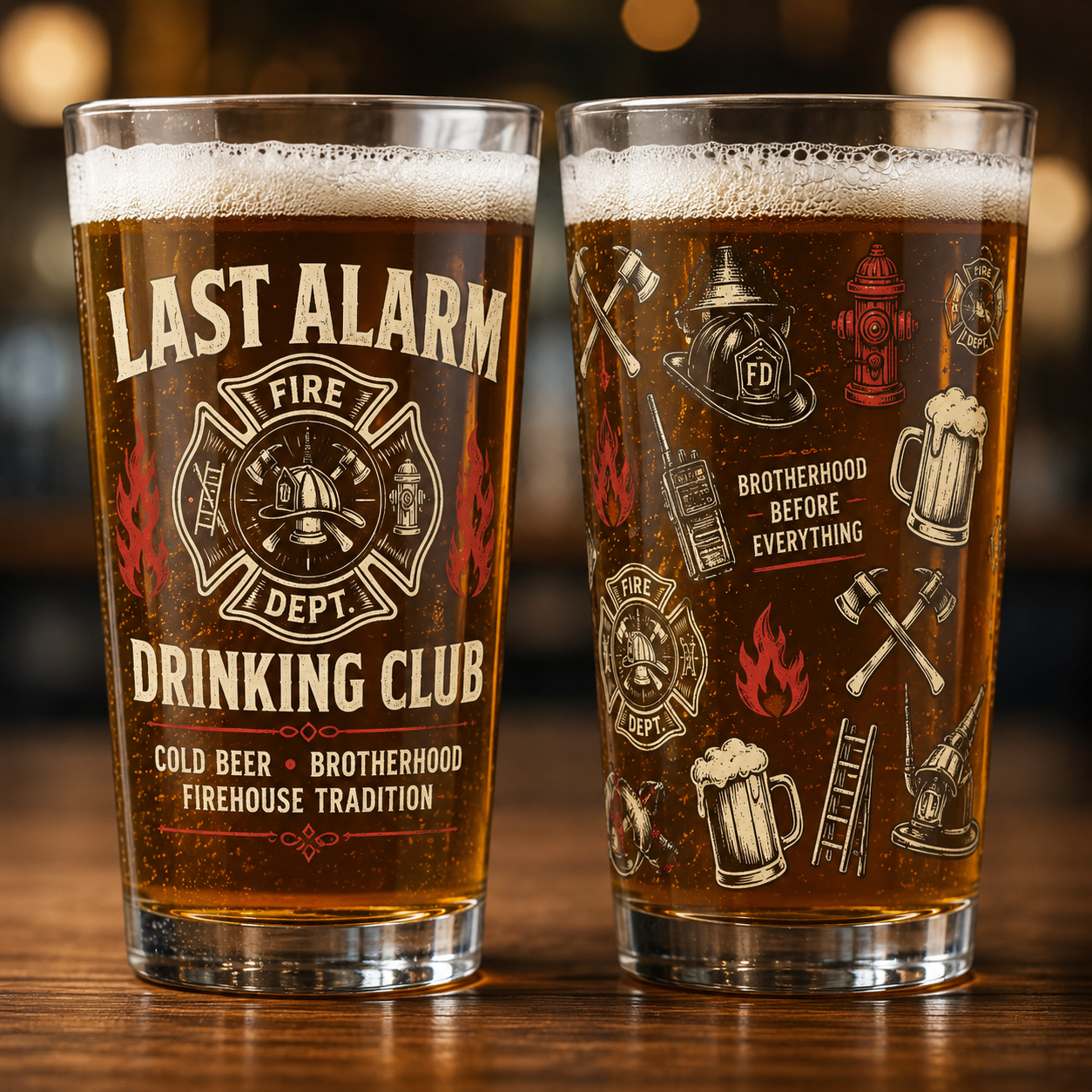 Last Alarm Drinking Club Firefighter Pint Glass Beer Mug