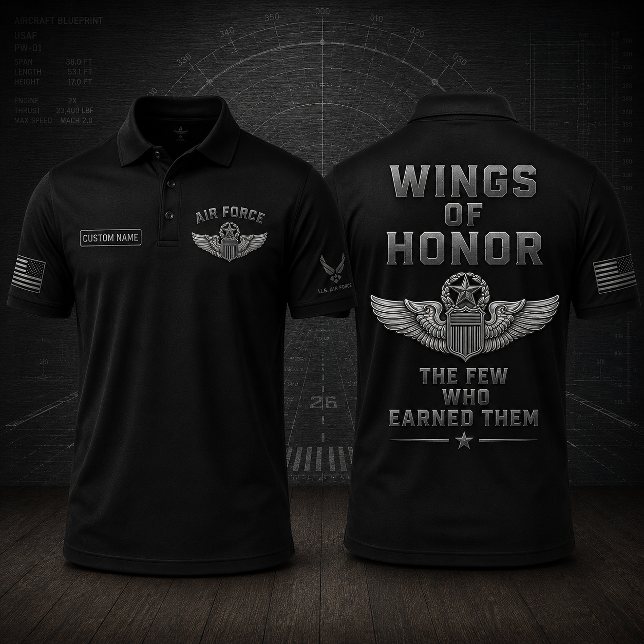 Wings of Honor Air Force Polo Shirt - Personalized USAF Veteran Gift