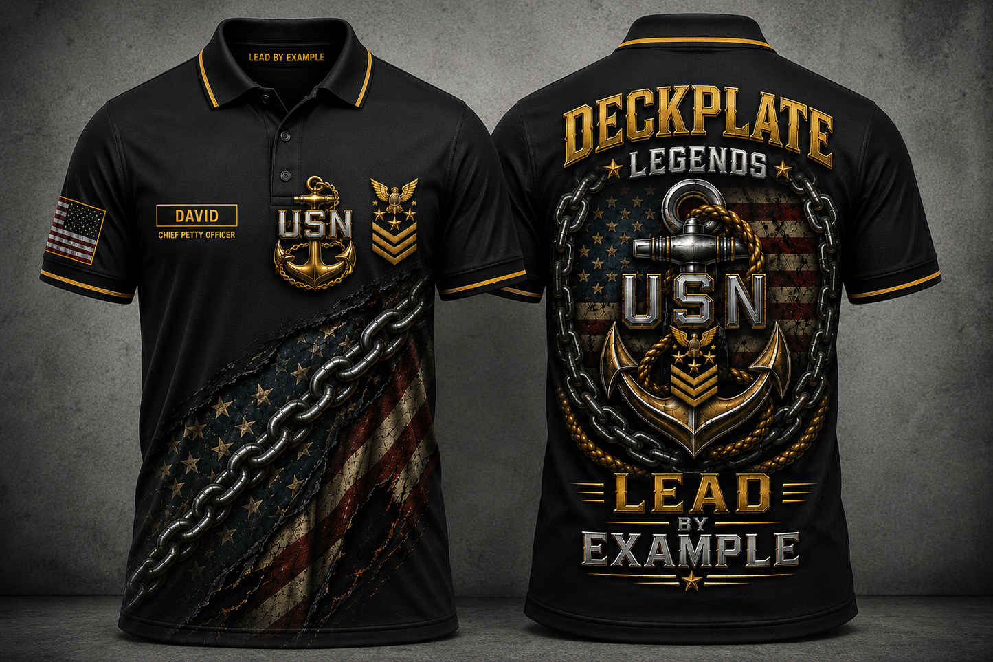 Custom Name Deckplate Legends US Navy Chief Polo Shirt