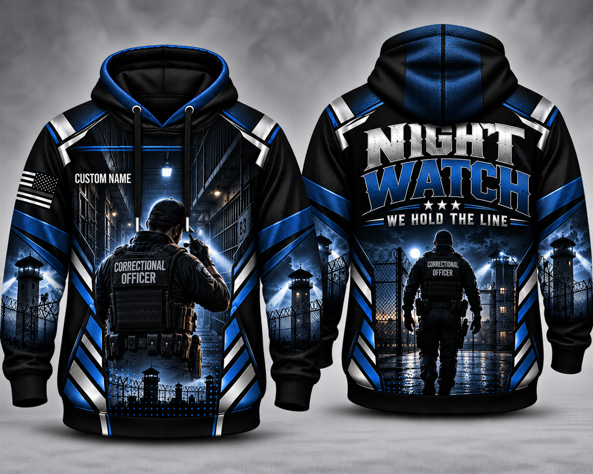 Custom Name Correctional Officer Night Watch We Hold The Line 3D Hoodie