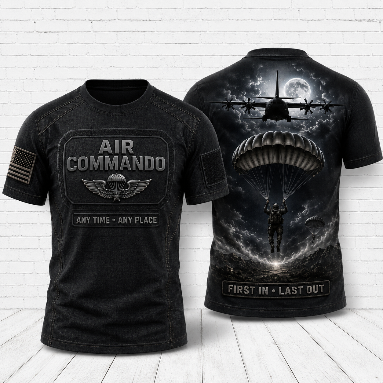 Air Commando First In - Last Out 3D T-Shirt | C-130 Paratrooper Military Veteran Shirt