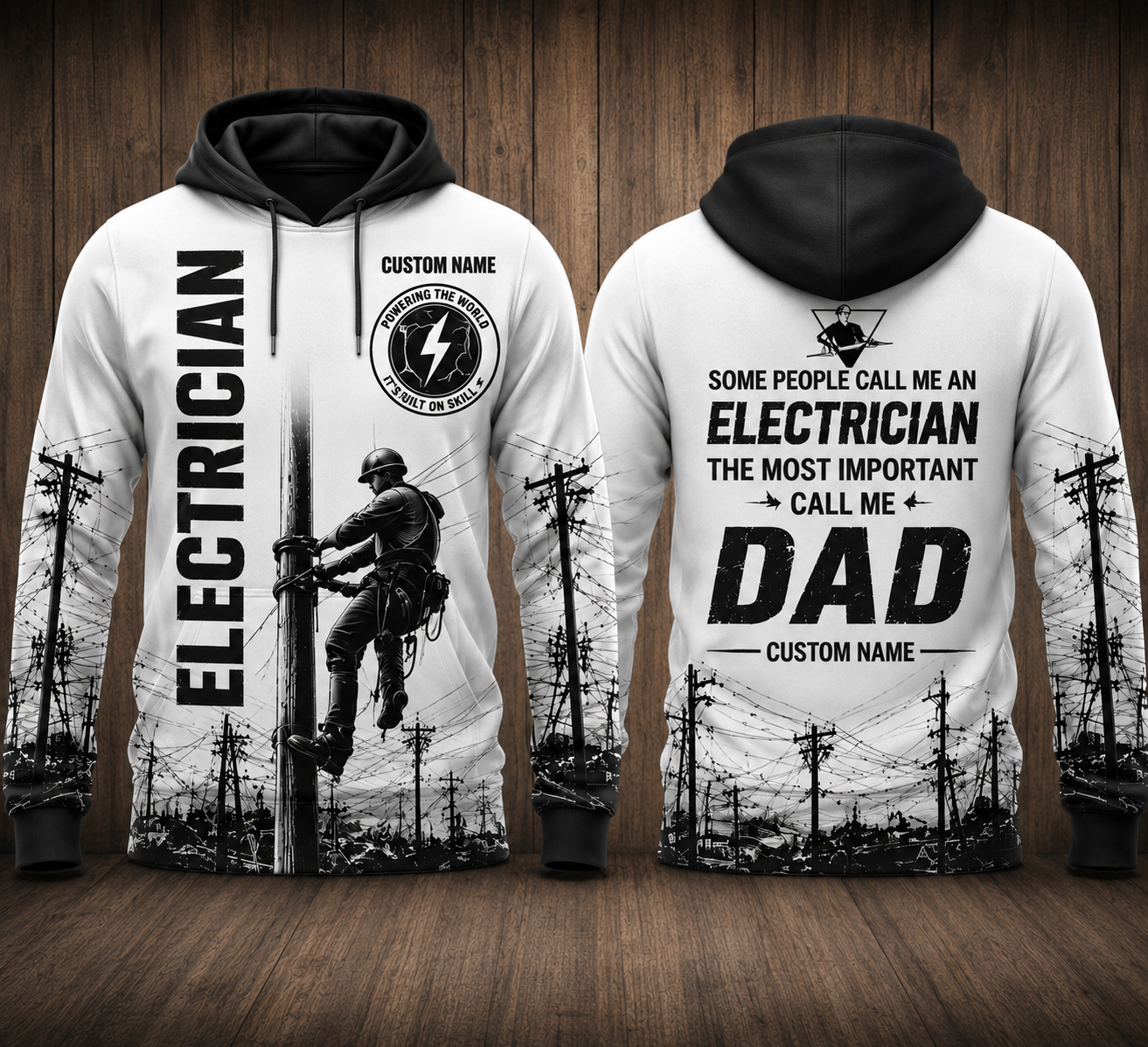 Custom Name Electrician Dad Powering The World 3D Hoodie