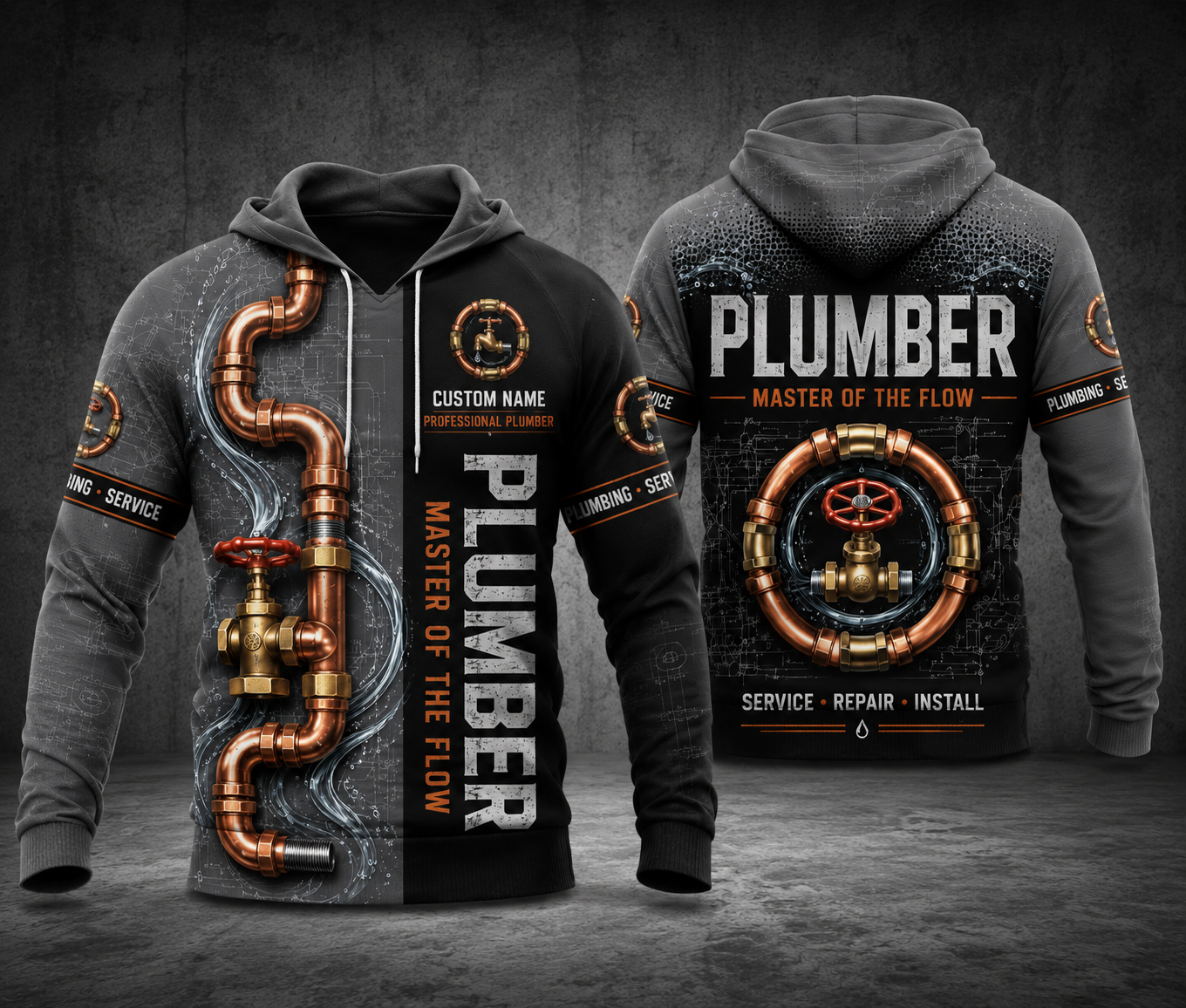 Custom Name Professional Plumber Master of the Flow 3D Hoodie