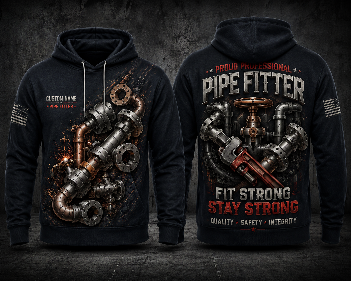Custom Name Proud Professional Pipe Fitter Fit Strong Stay Strong 3D Hoodie