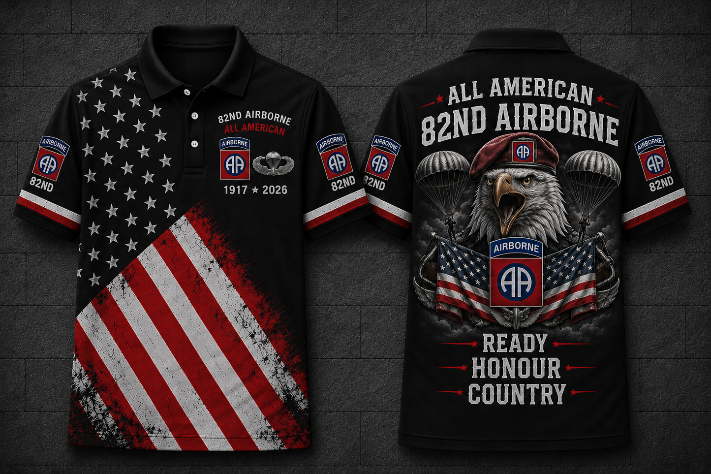 82nd Airborne Screaming Eagle Polo Shirt - All American Ready Honour Country