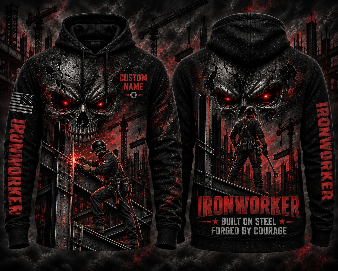 Custom Name Ironworker Built On Steel Halloween 3D Hoodie