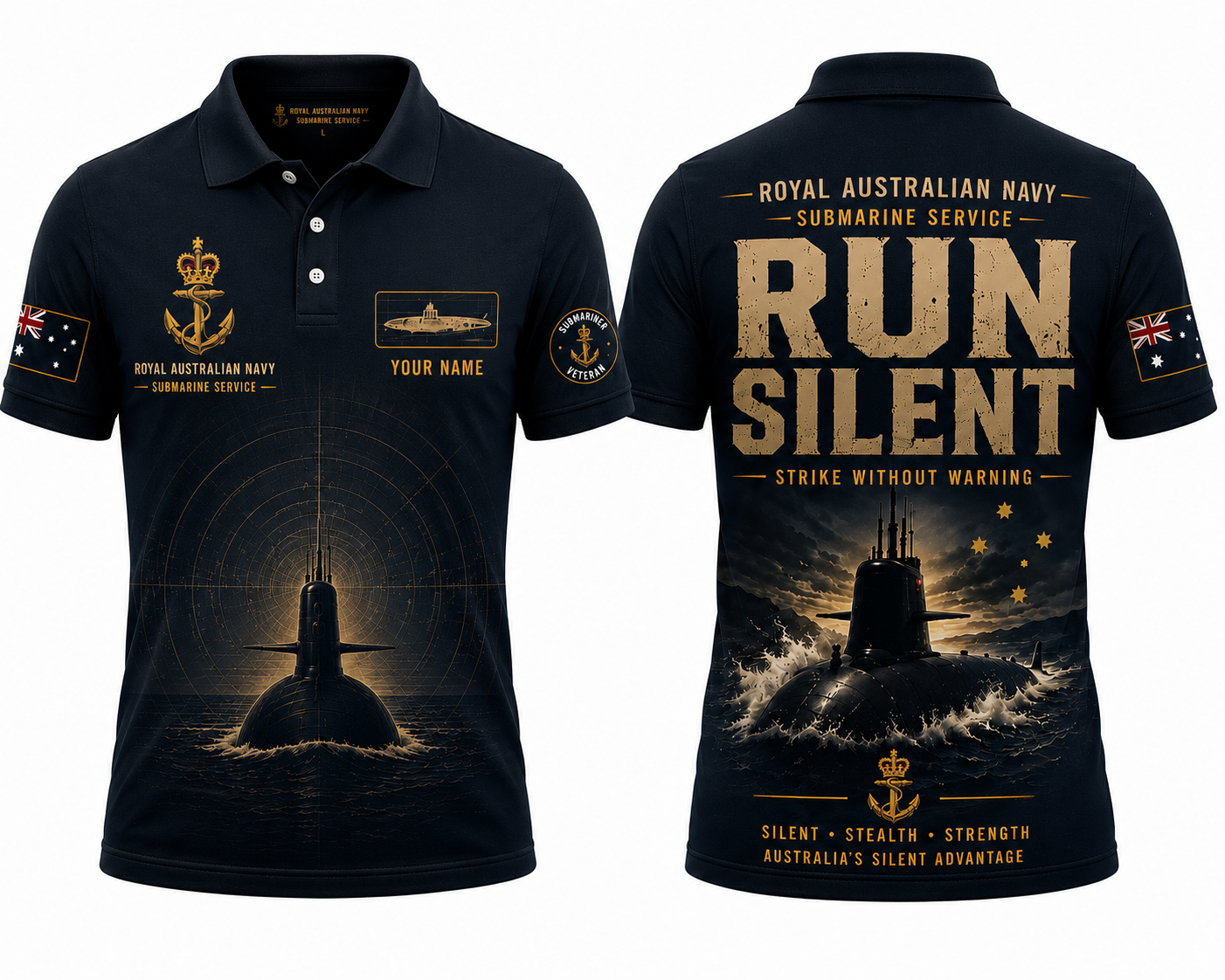Custom Name Royal Australian Navy Run Silent Polo Shirt - Silent Service Apparel