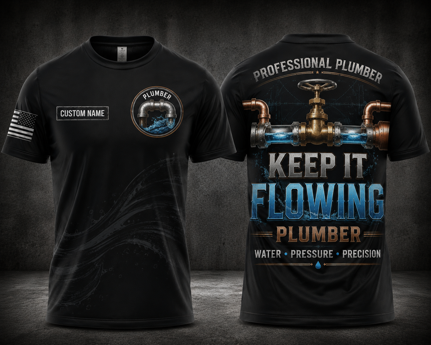 Custom Name Professional Plumber Keep It Flowing 3D T-Shirt