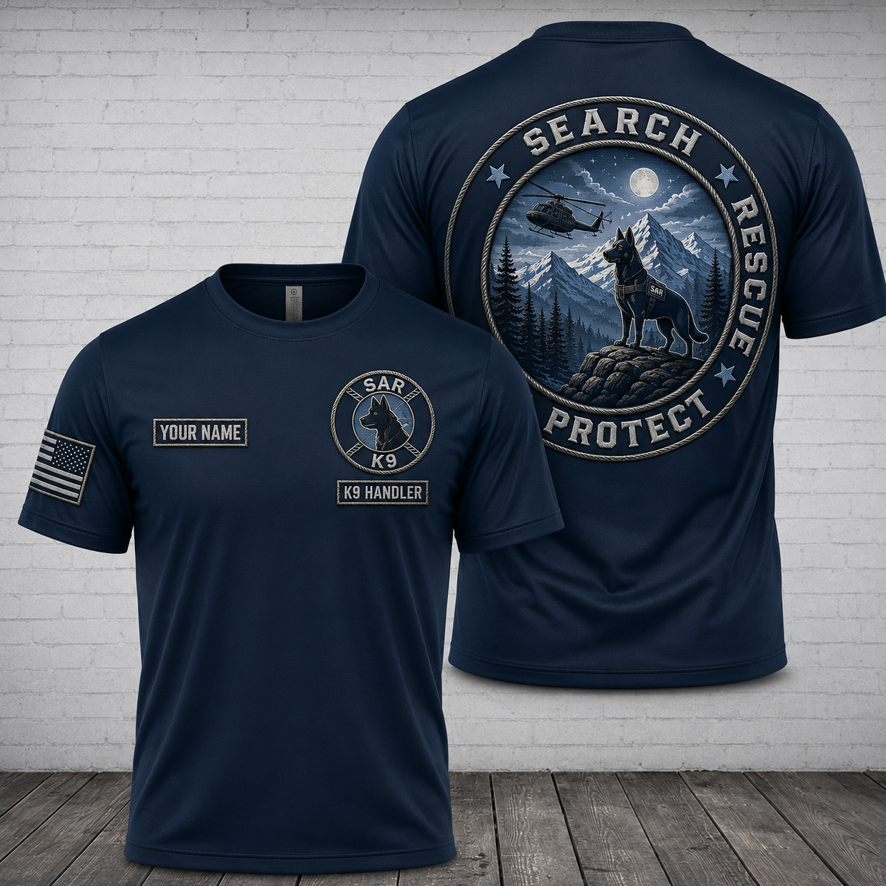 Custom Name Search and Rescue K9 Handler Mountain Rescue 3D T-Shirt