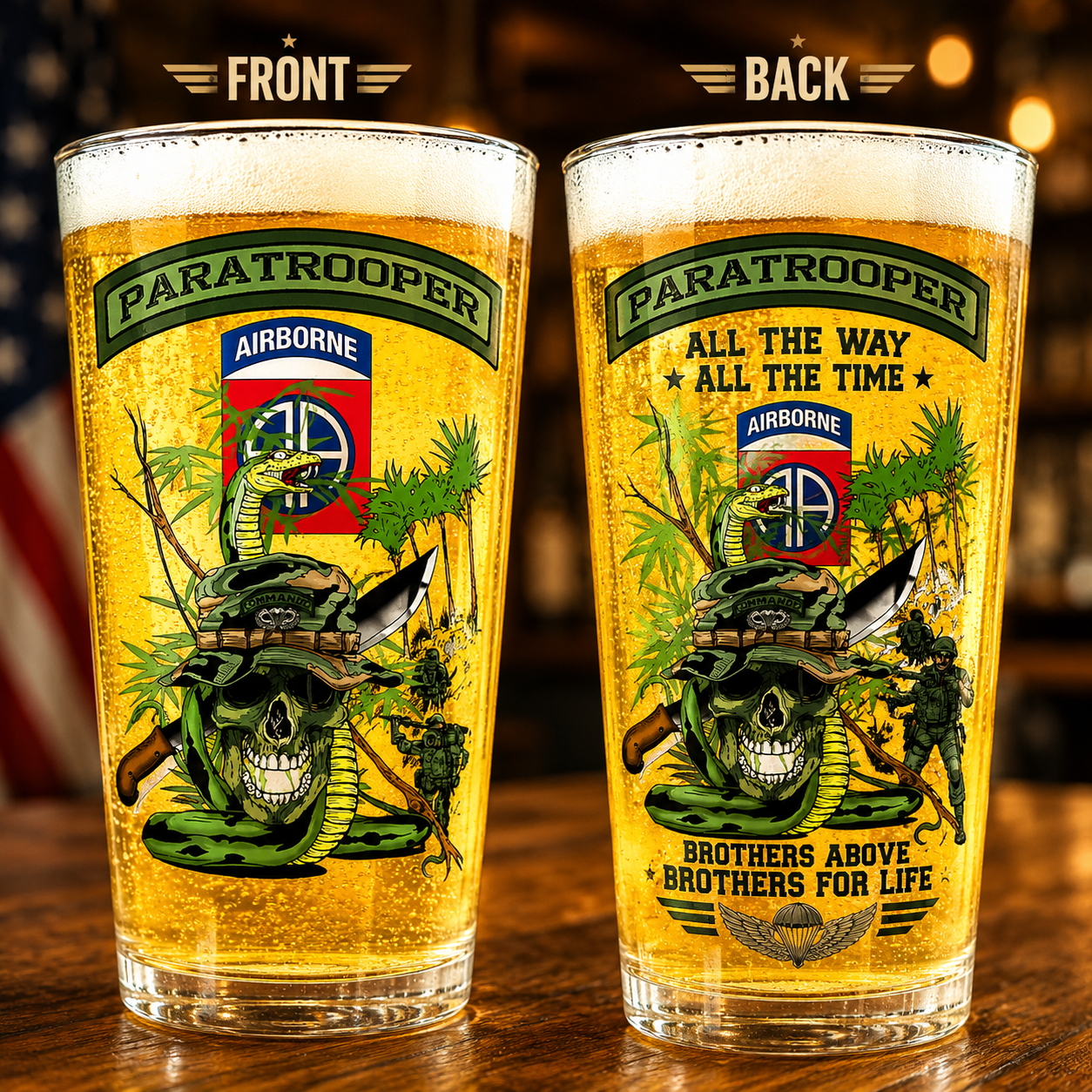 US Army Paratrooper All The Way 16oz Pint Beer Glass