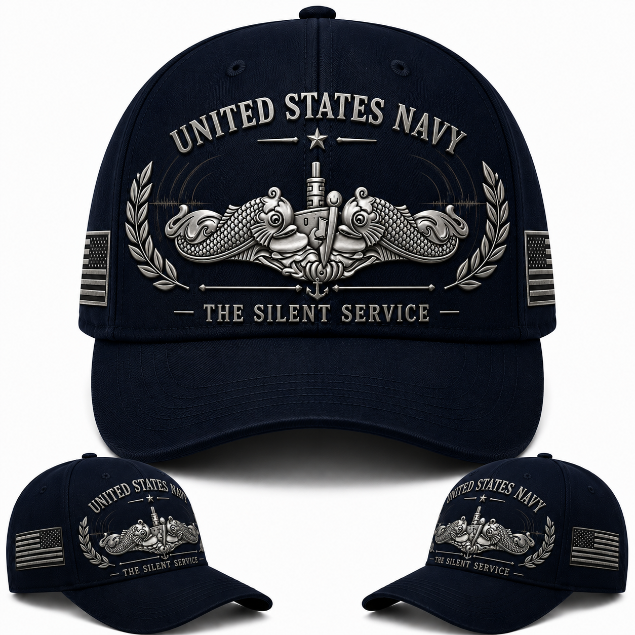 United States Navy The Silent Service Baseball Cap - Submariner Silver Dolphins Veteran Hat