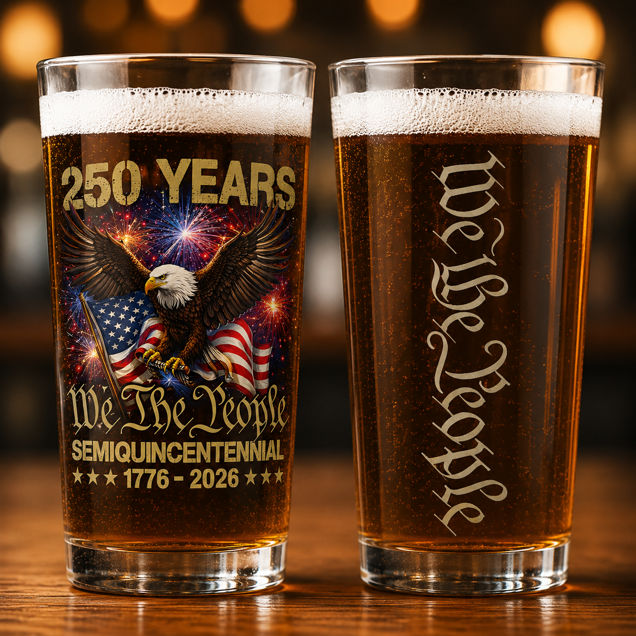 250 Years We The People Semiquincentennial 1776-2026 Eagle Patriotic 16oz Pint Glass Beer USA Anniversary Gift