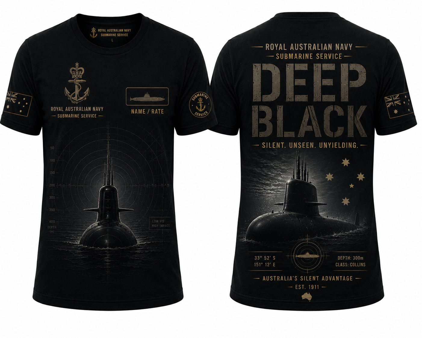 Royal Australian Navy Deep Black Submarine Service 3D T-Shirt