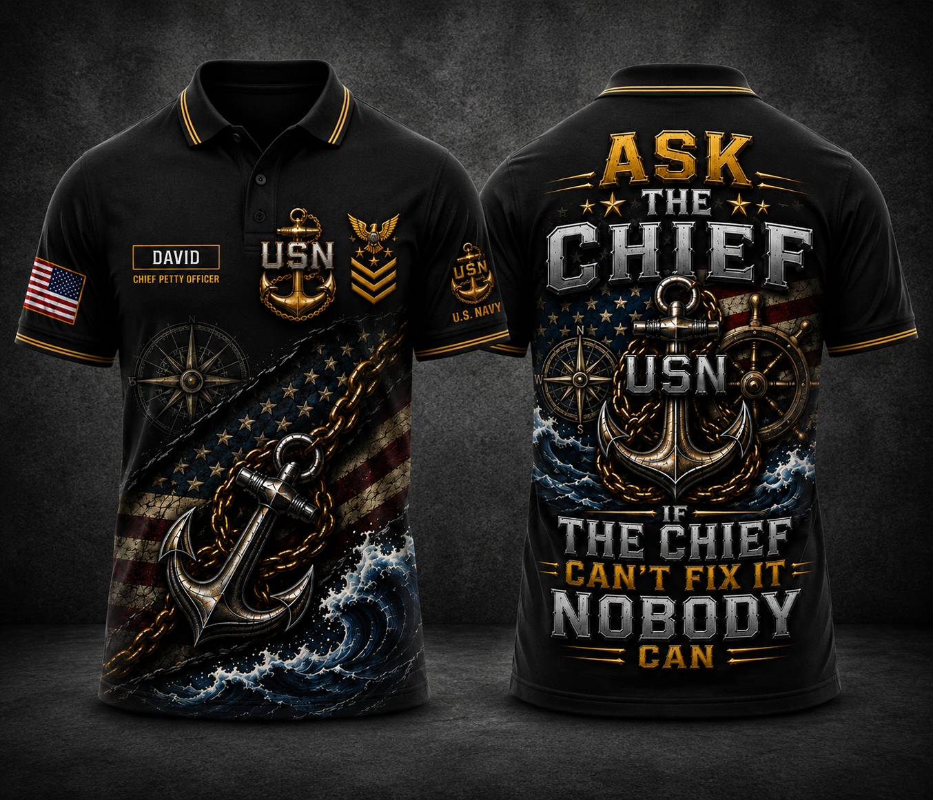 Custom Name Ask The Chief US Navy Chief Polo Shirt